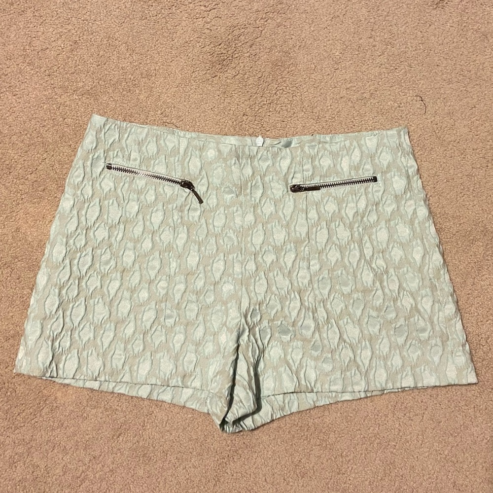 ZARA High-waisted Pattern Aqua Blue Shorts